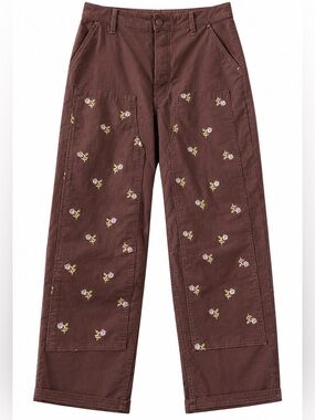 Toad&Co Juniper Utility Pants Brown Floral Embroidered Double Knee 8